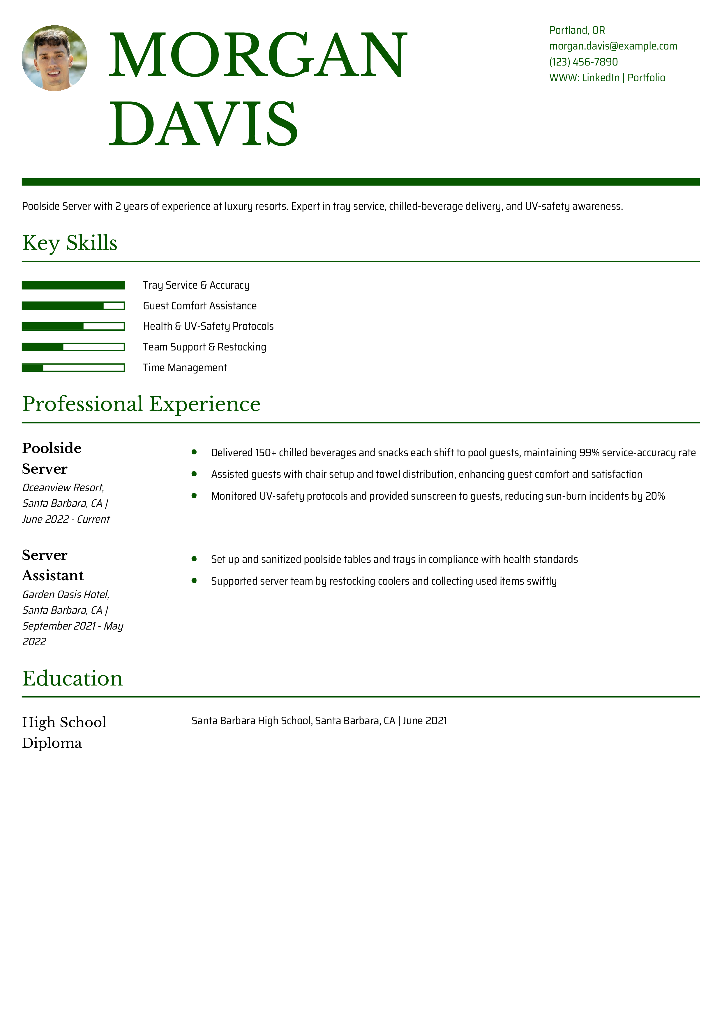 Poolside Server Resume