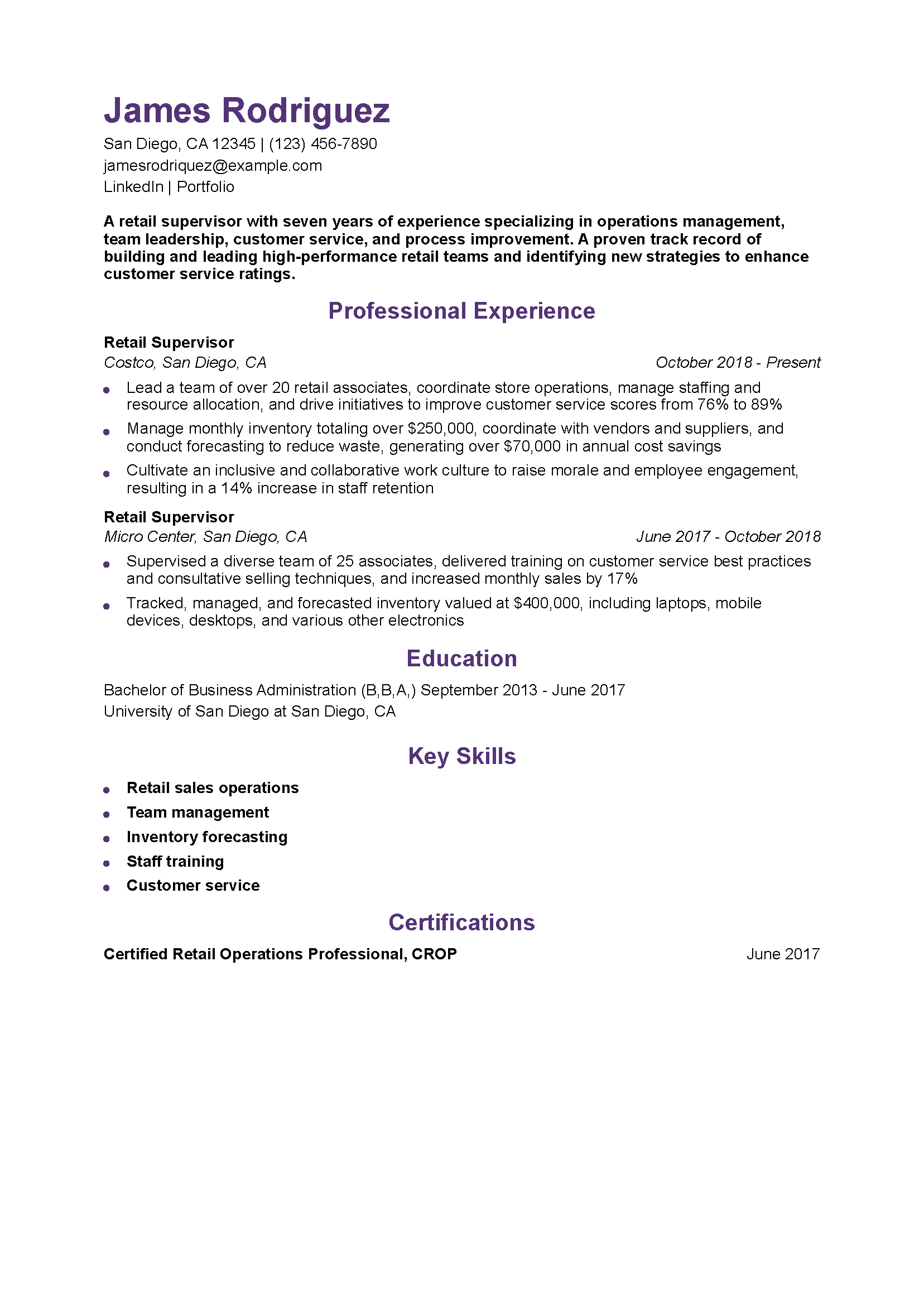 Retail Resume Examples and Templates - Retail Supervisor Resume Example Banner Image