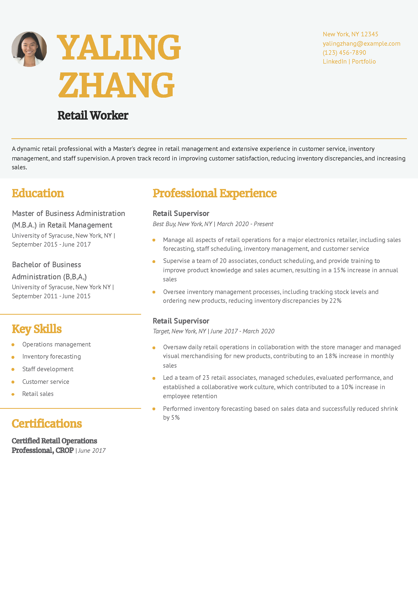 Retail Worker Resume