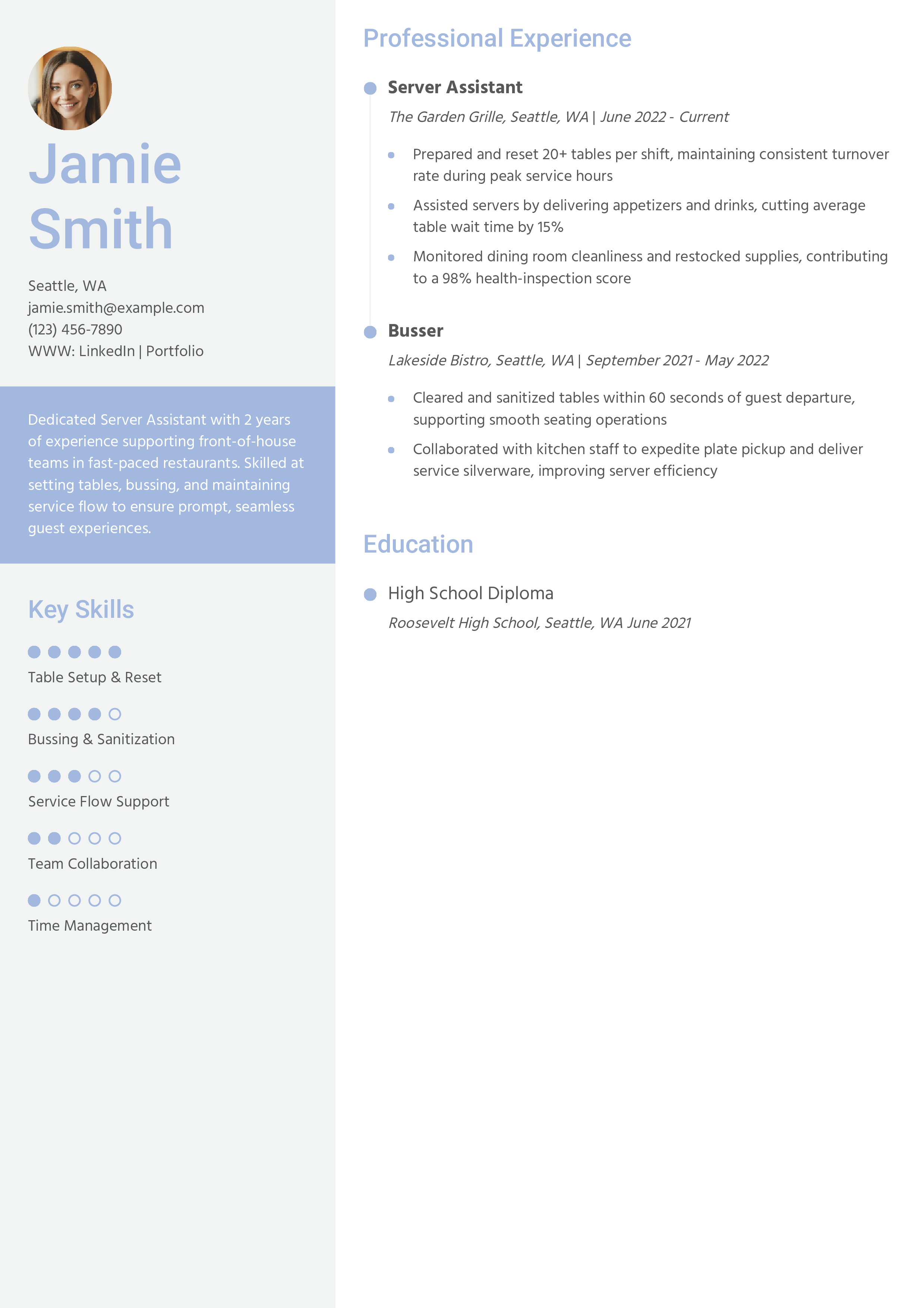 Server Assistant Resume