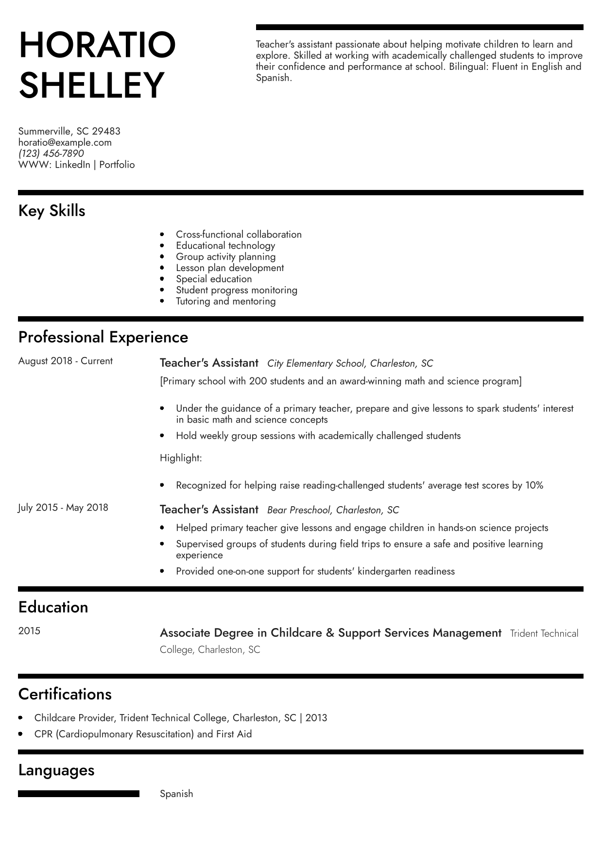 Teacher Assistant Resume Example