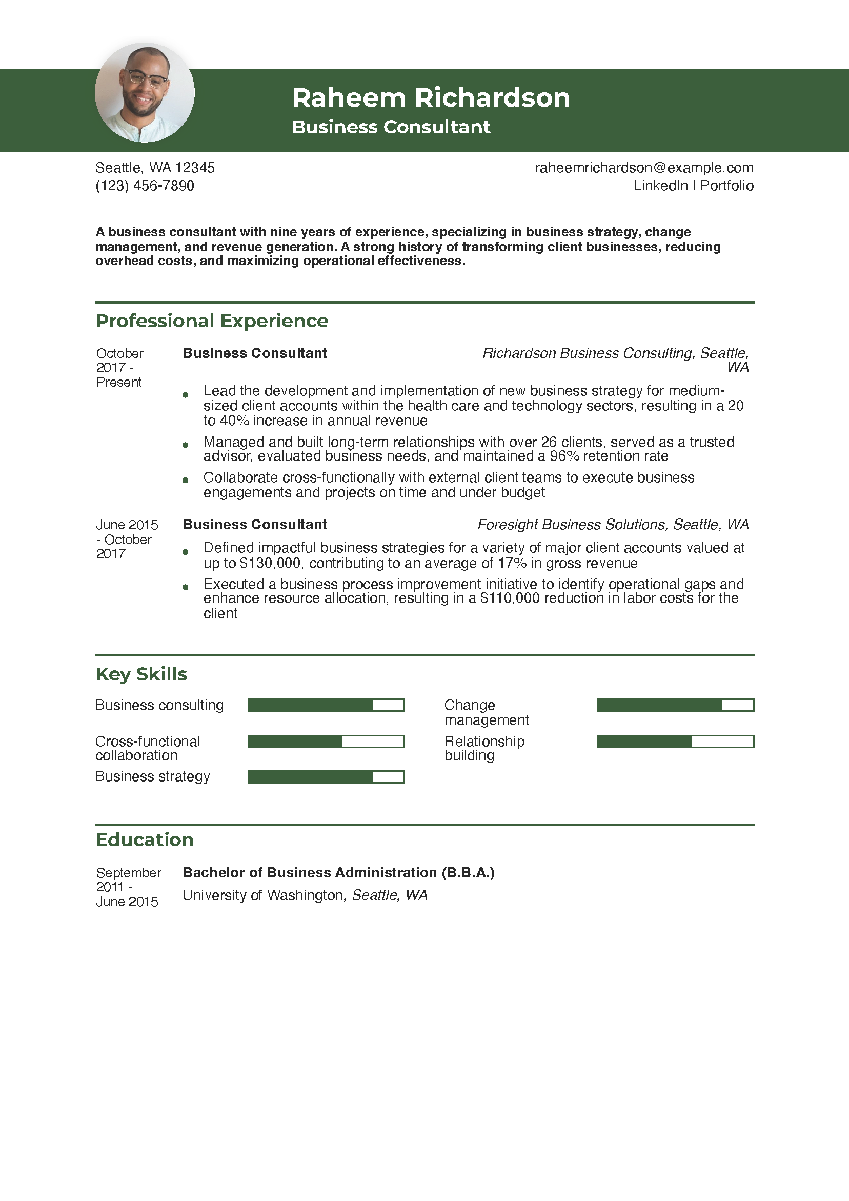 Business Consultant Resume Example