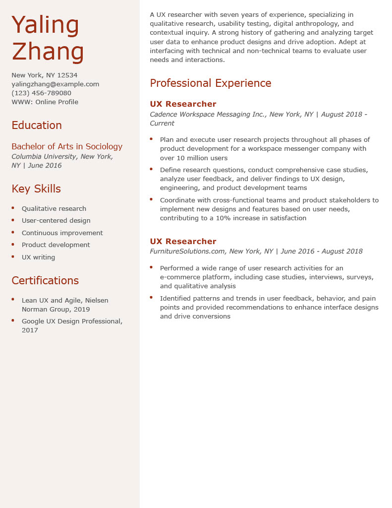 User Experience Researcher Resume Examples and Templates for 2025