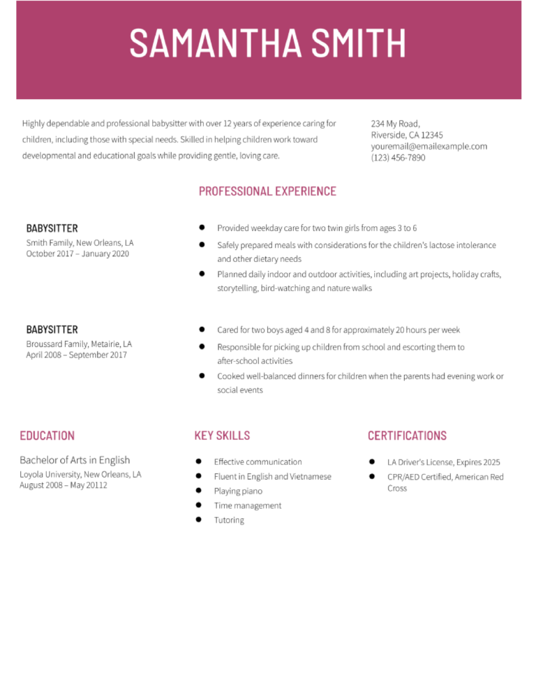 Babysitter Resume Examples and Templates Banner Image