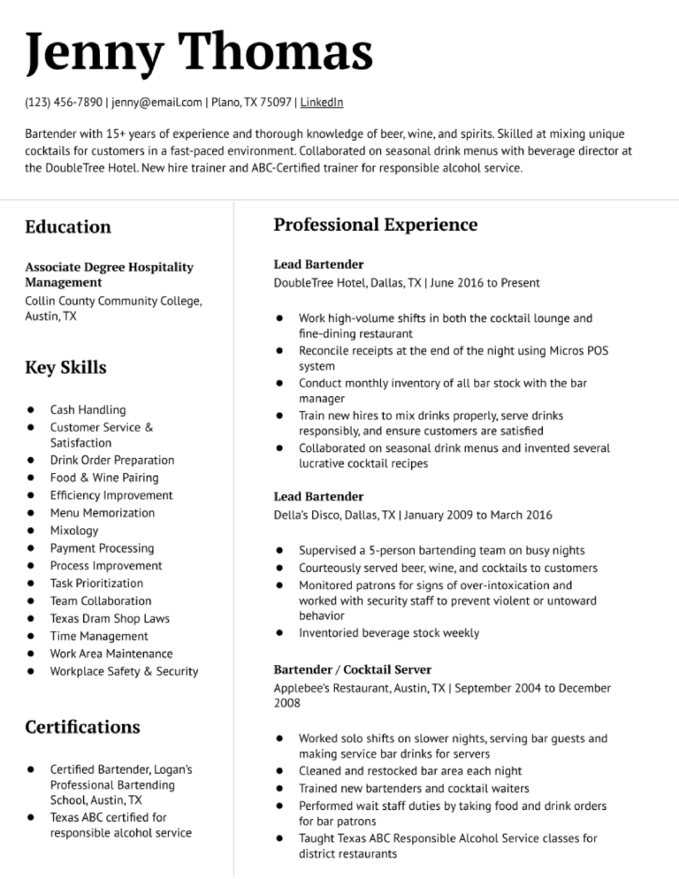 Bartender Resume Examples and Templates Banner Image
