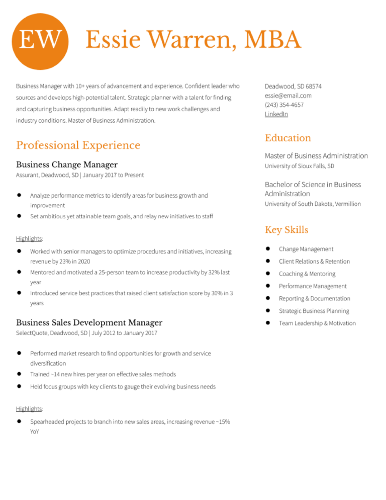 Business Resume Examples and Templates Banner Image