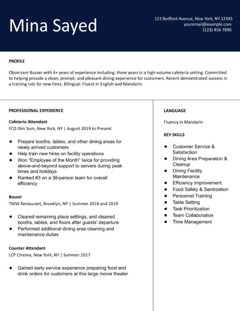 Busser Resume Examples And Templates