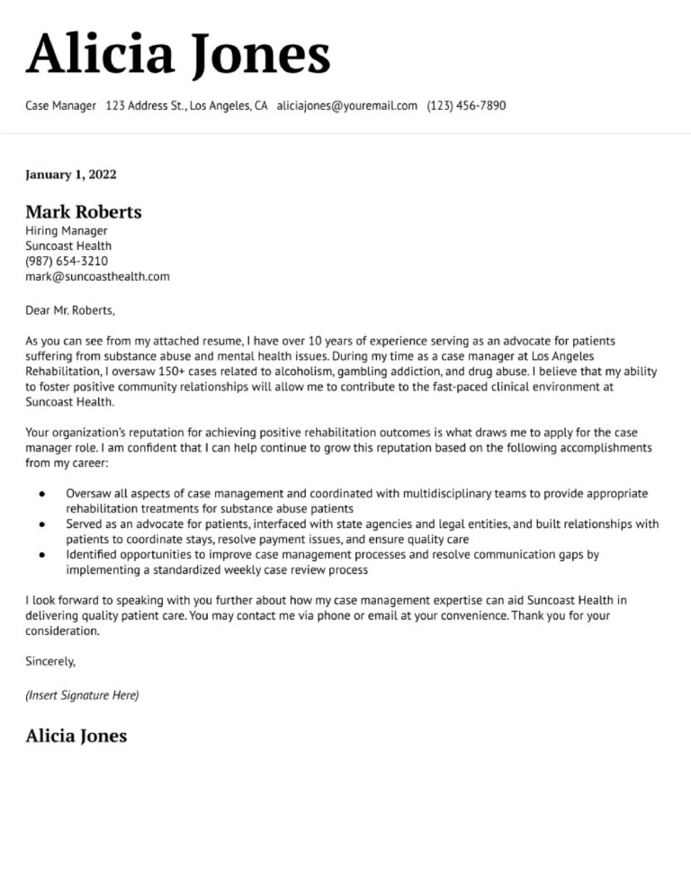 Case Manager Cover Letter Examples and Templates for 2024