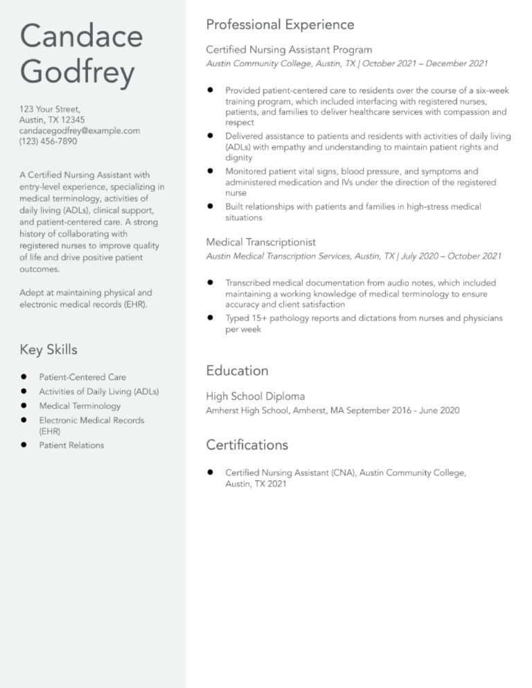 Certified Nursing Assistant No - Certified Nursing Assistant No Experience Resume Examples And Templates Banner Image 768x994 