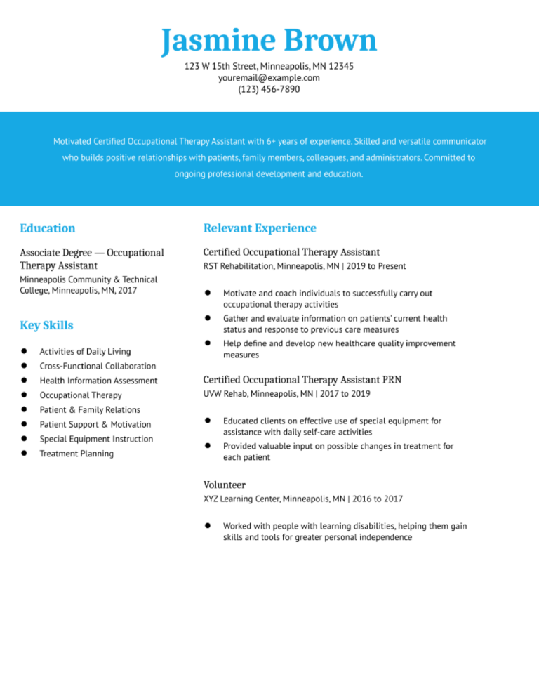 Certified Occupational Therapy Assistant Resume Examples and Templates