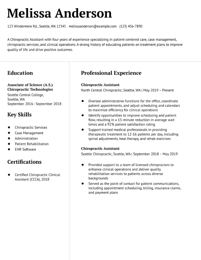 Chiropractic Assistant Resume Examples - Chiropractic Assistant Resume Examples And Templates Banner Image 768x994 