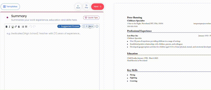 Continue building your resume