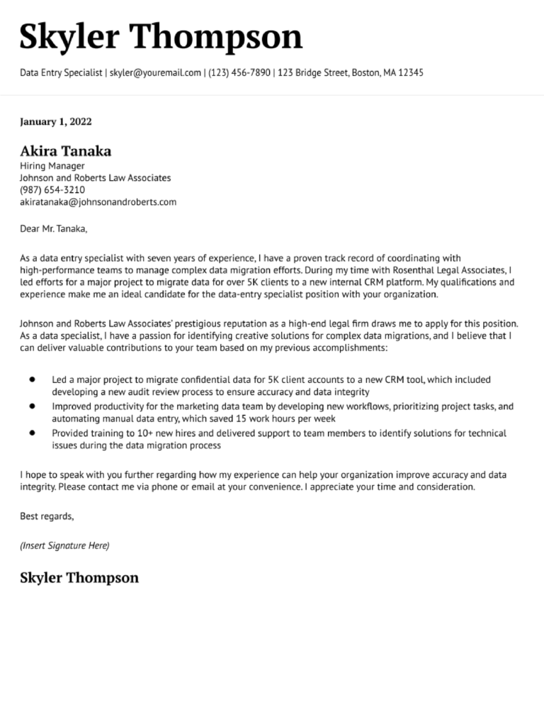 Data Entry Cover Letter Examples and Templates for 2024