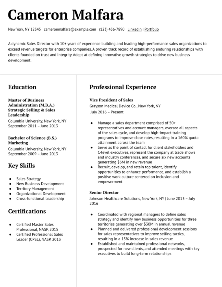 The Best Professional Resume Examples