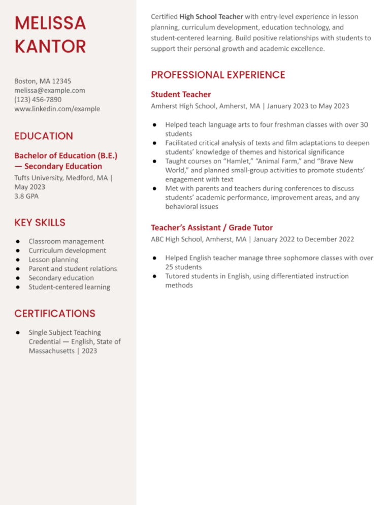 First-Year Teacher Resume Examples and Templates Banner Image