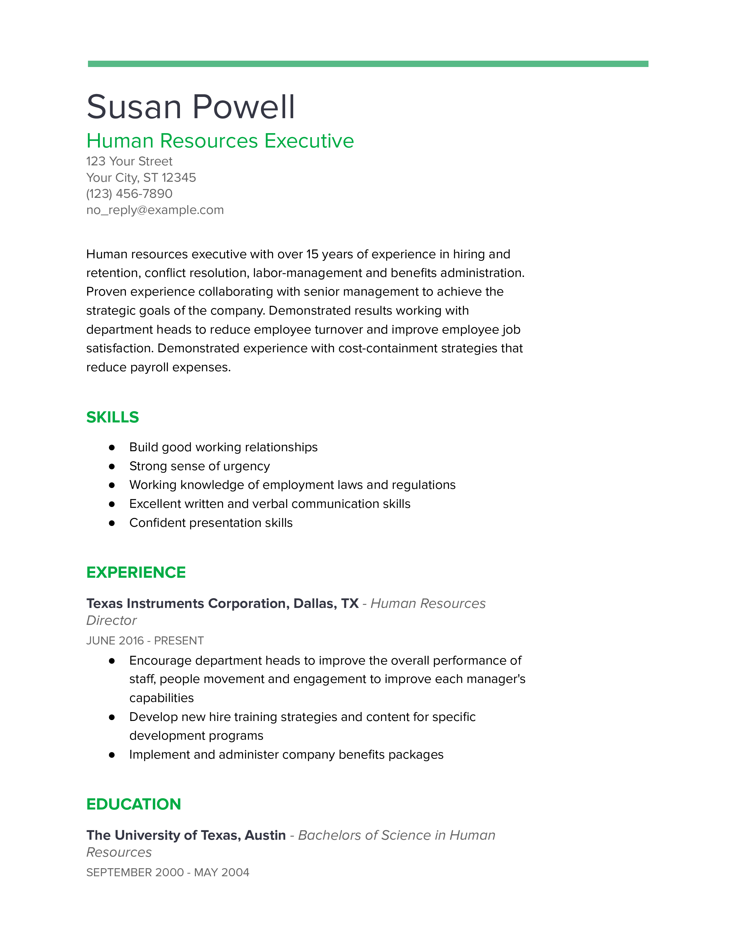 Google Docs Resume Example 1
