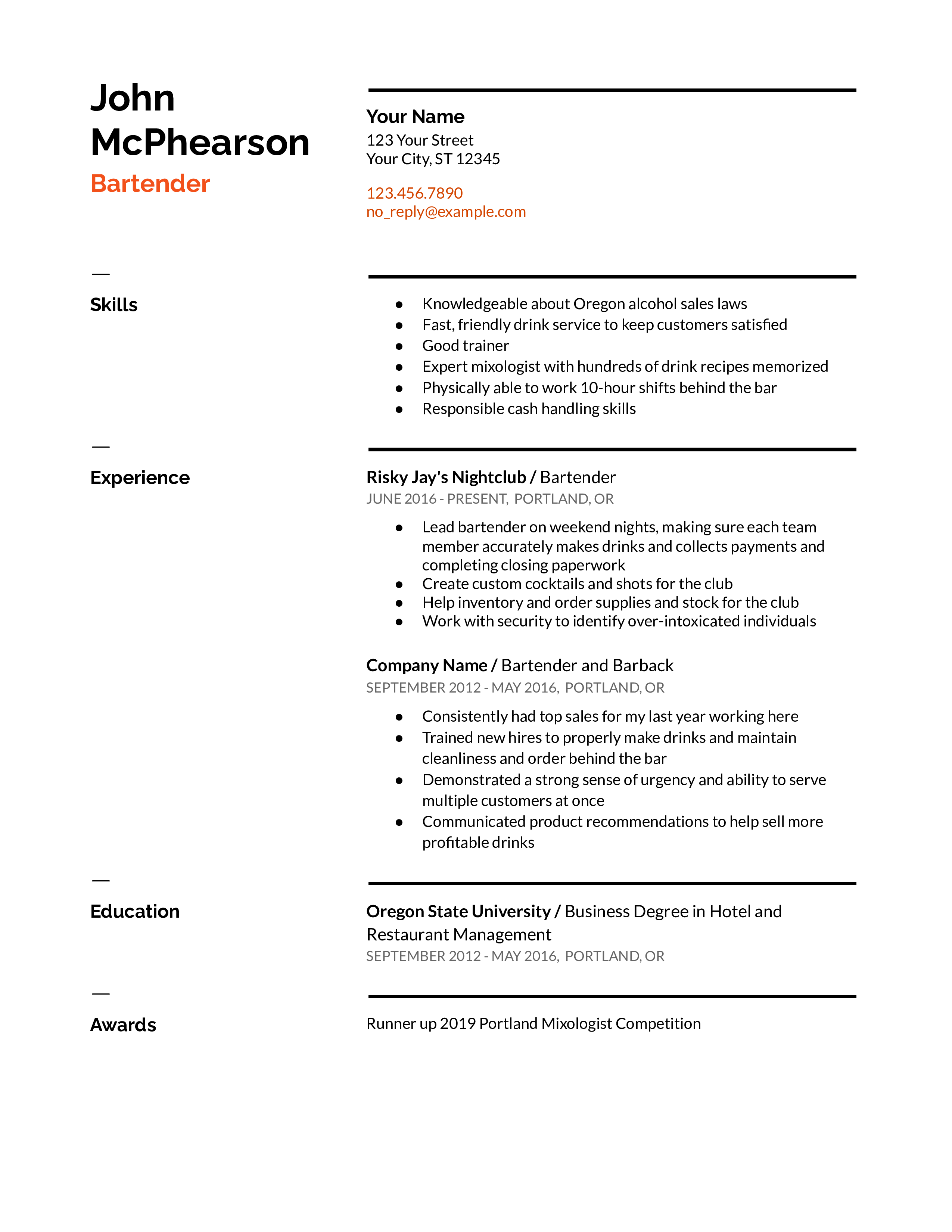 Google Docs Resume Example 3