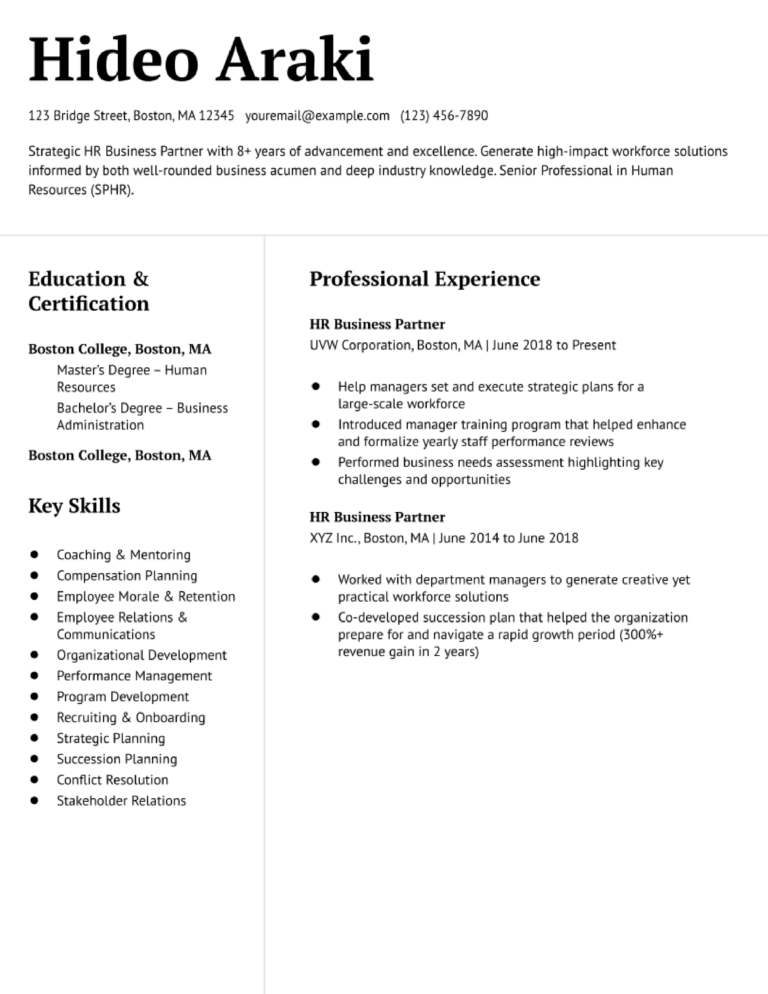 Human Resources Business Partner - Human Resources Business Partner Resume Examples And Templates Banner Image 768x994 