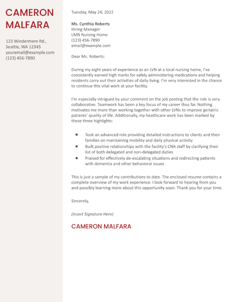 LVN Cover Letter Examples and Templates for 2024