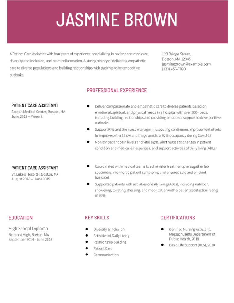 Patient Care Assistant Resume Examples and Templates for 2024 ...