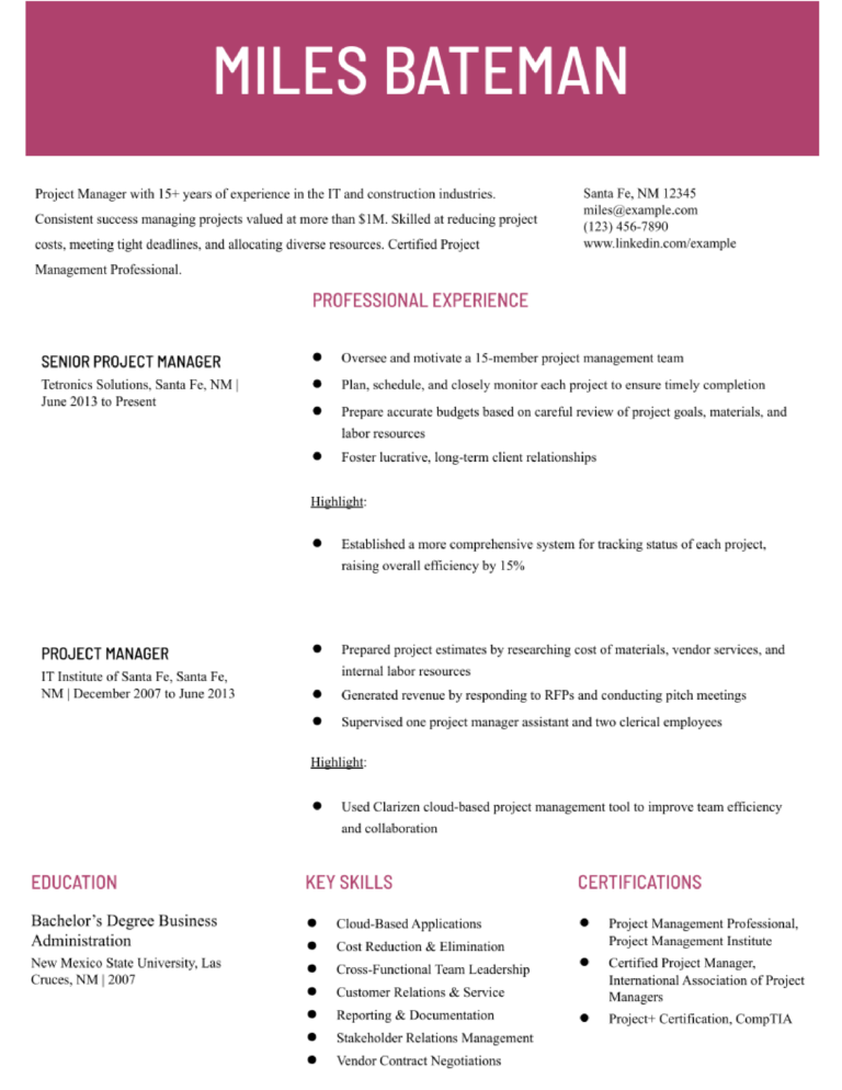 Project Manager Resume Examples Banner Image