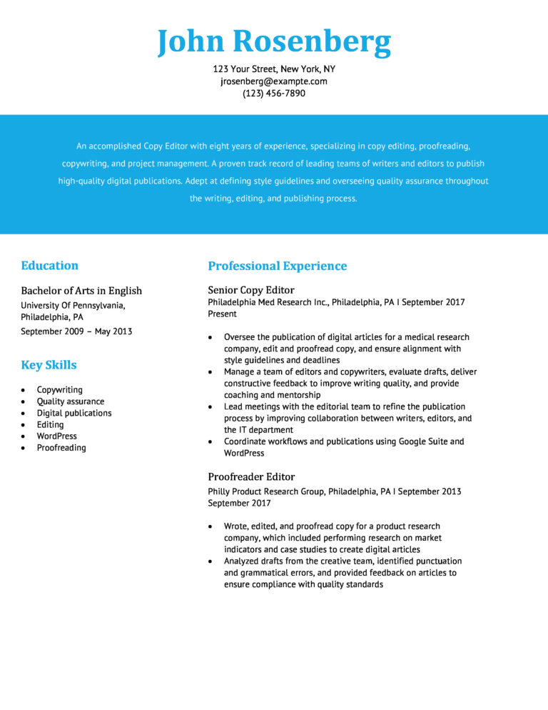 Proofreader Editor Resume Examples and Templates for 2024