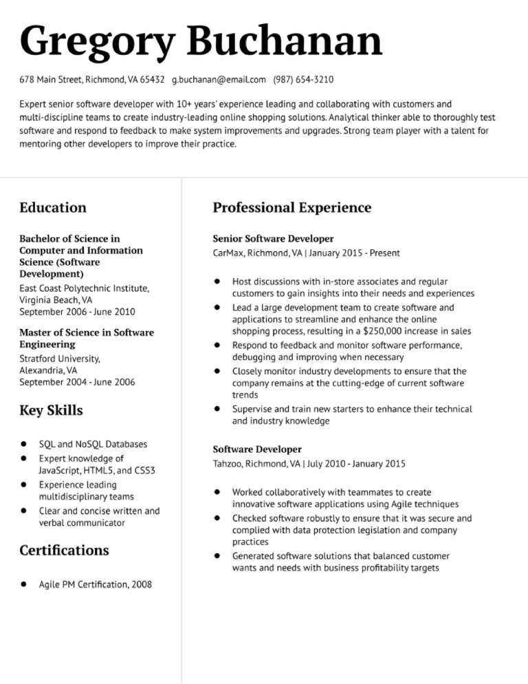 Senior Software Developer Resume Examples and Templates for 2024