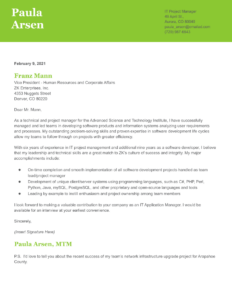 Software Engineer Cover Letter Example
