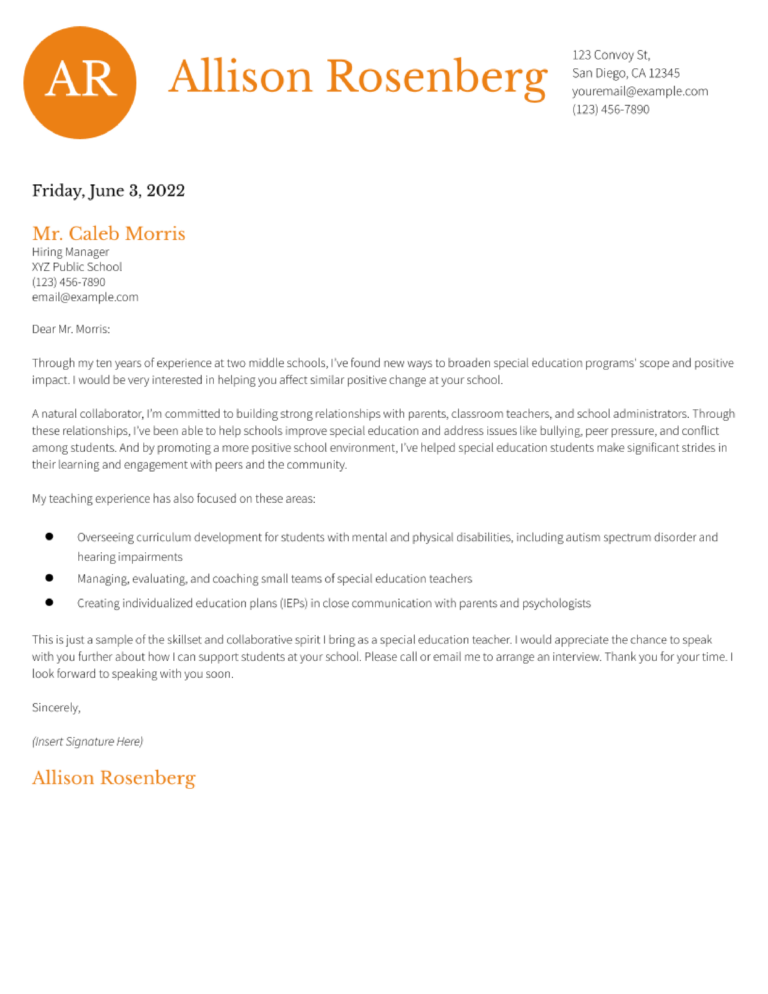 Education discount cover letter