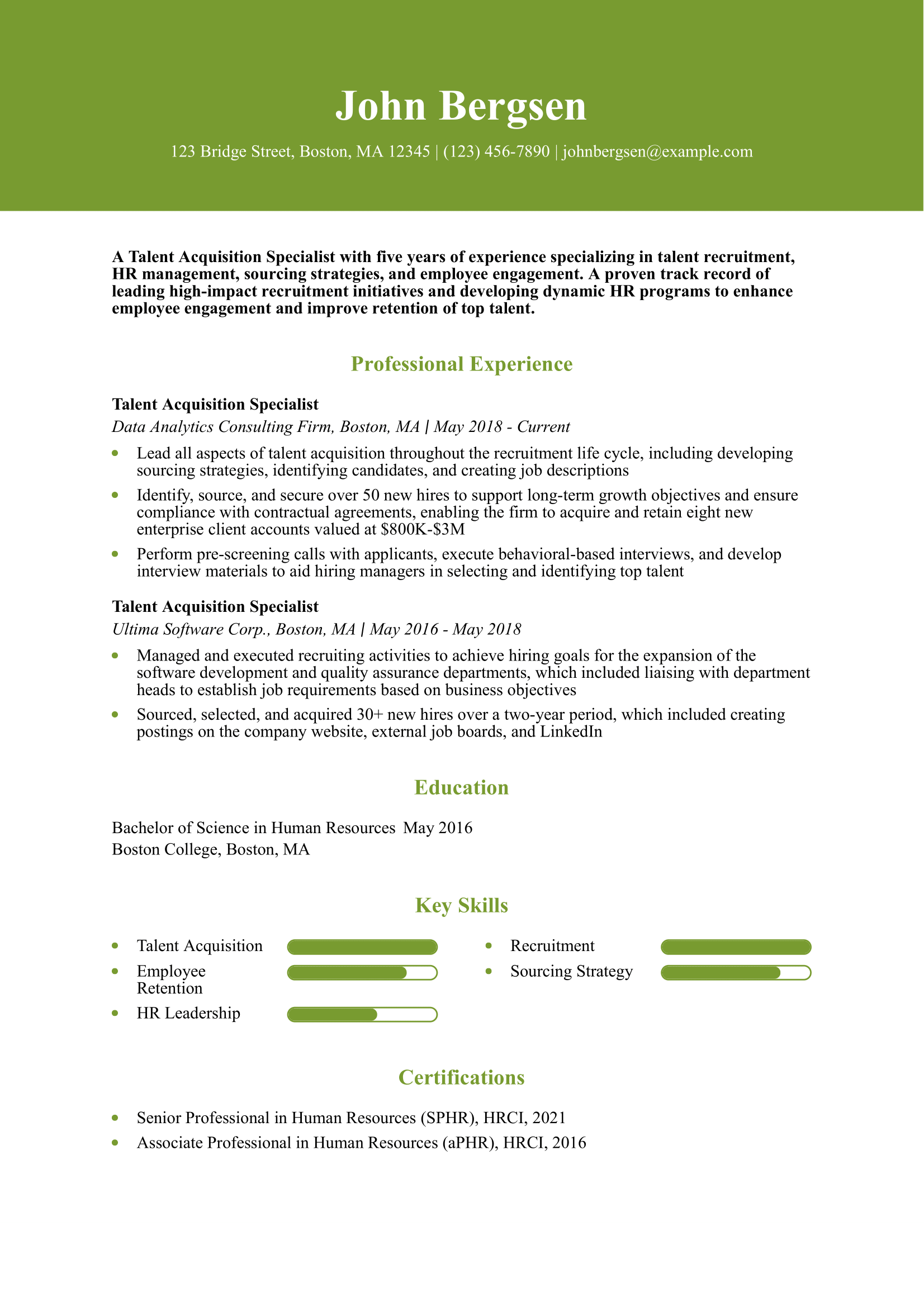 Talent Acquisition Specialist ATS-Friendly Resume Example
