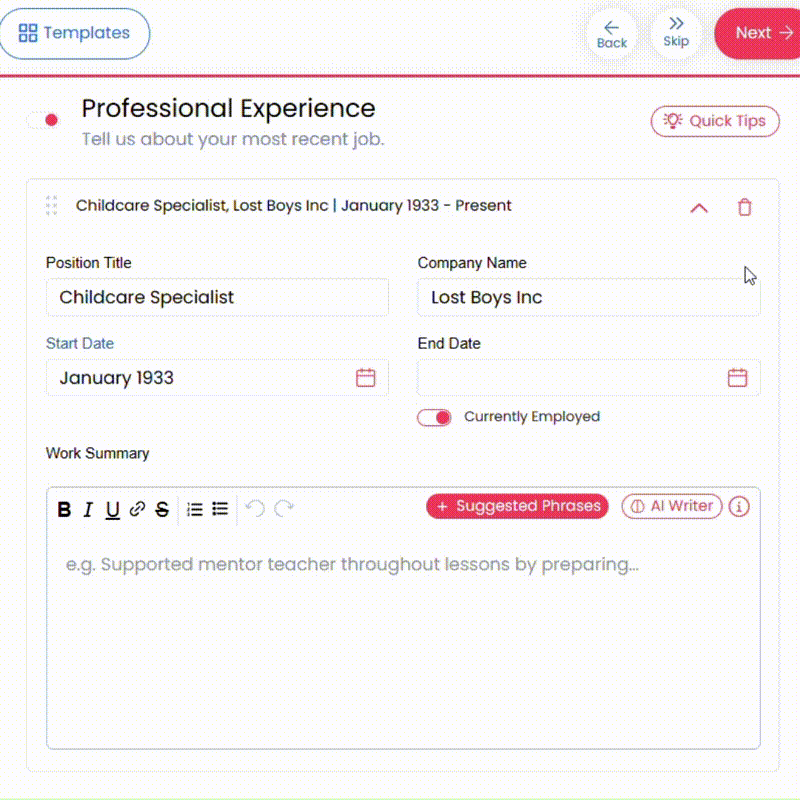 Use AI writer to summarize