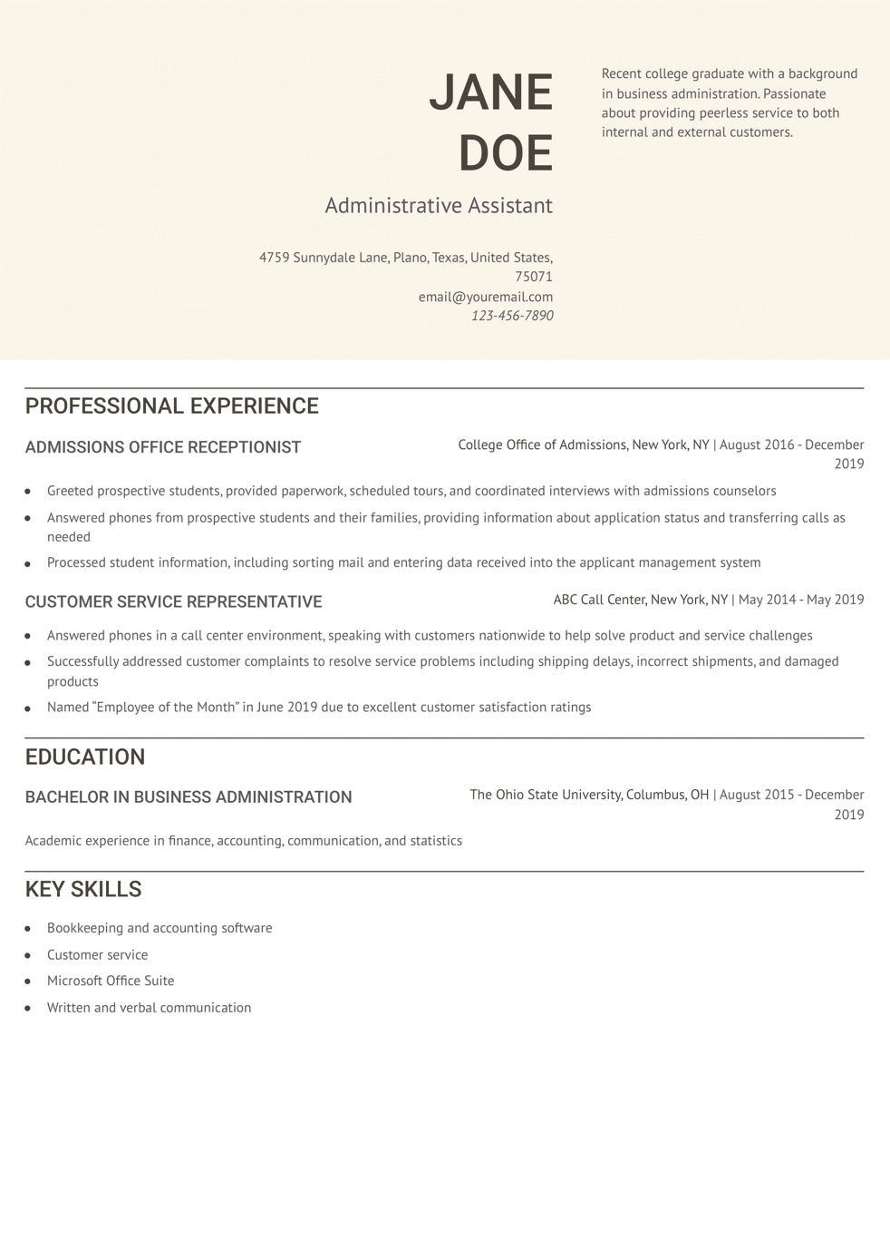 Administrative Assistant Resume Example