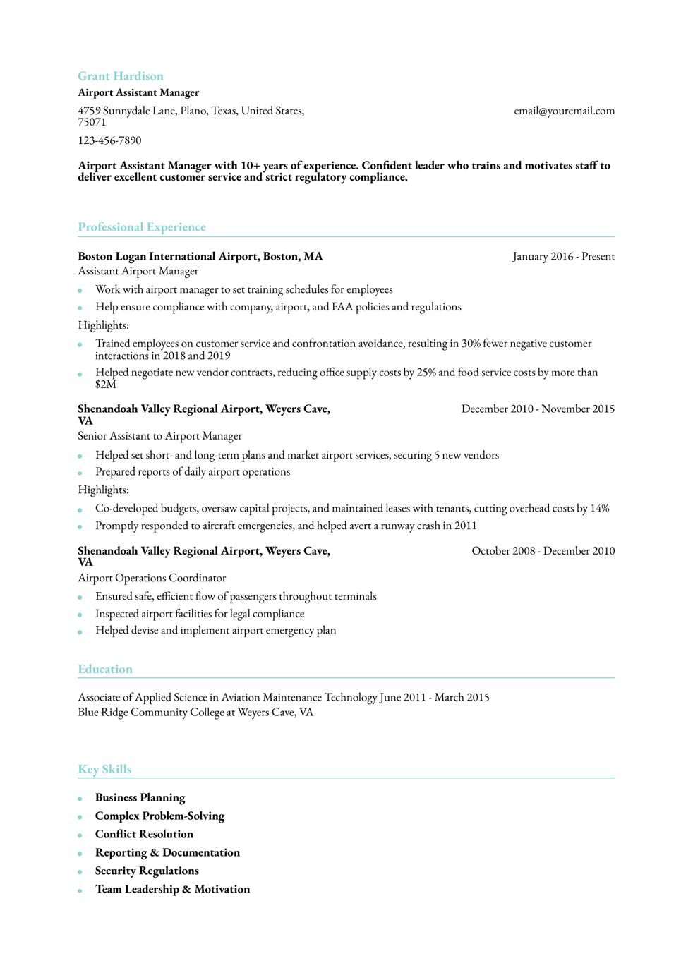 Senior-Level Assistant Manager Resume Example