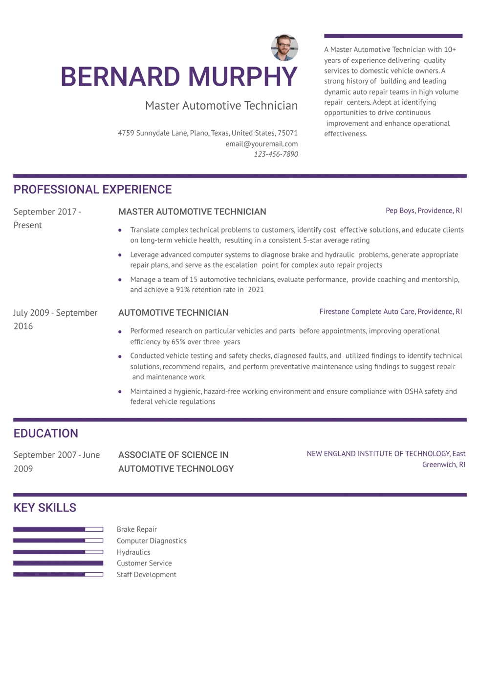 Master Automotive Technician Resume Example