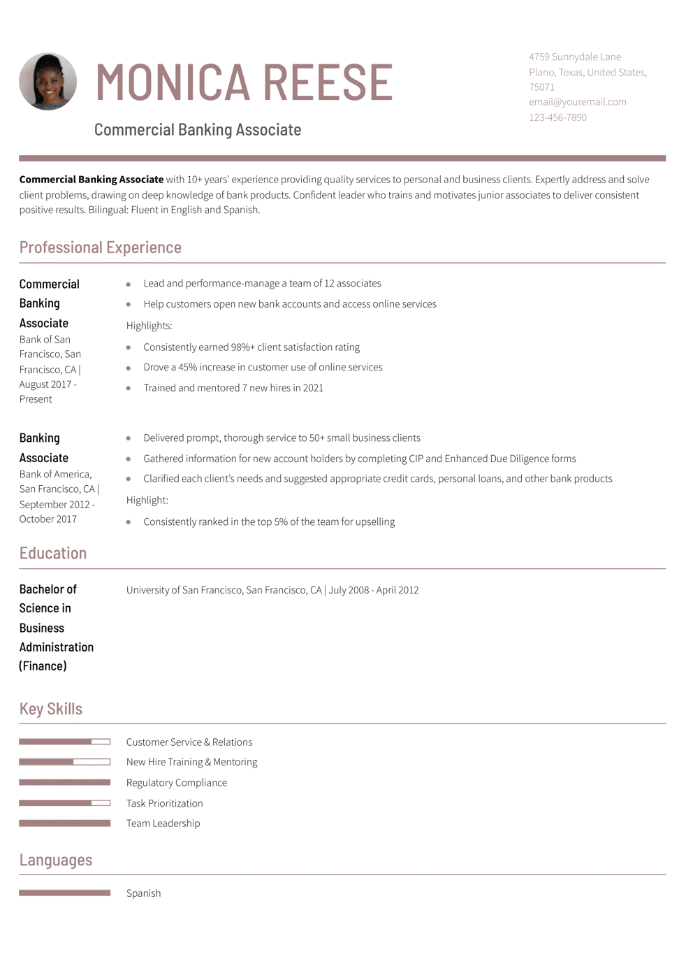 Senior-Level Banking Resume Example