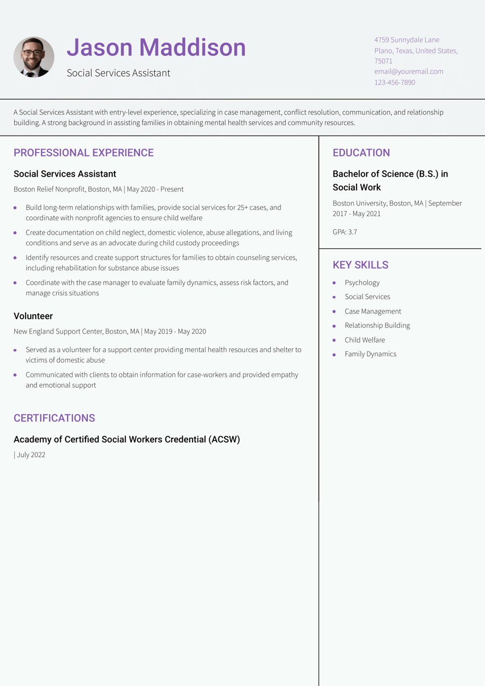 Entry-Level Case Manager Resume Example