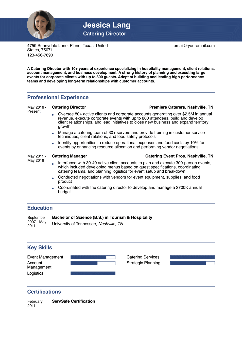 Catering Director Resume Example