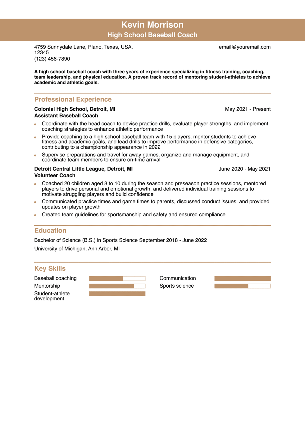 Coaching Resume Example