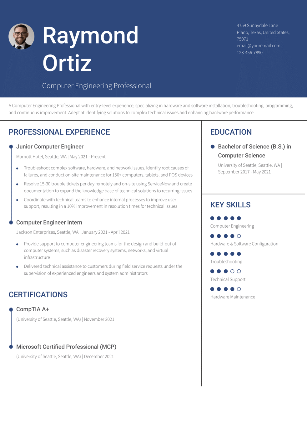 Entry-Level Computer Engineer Resume Example