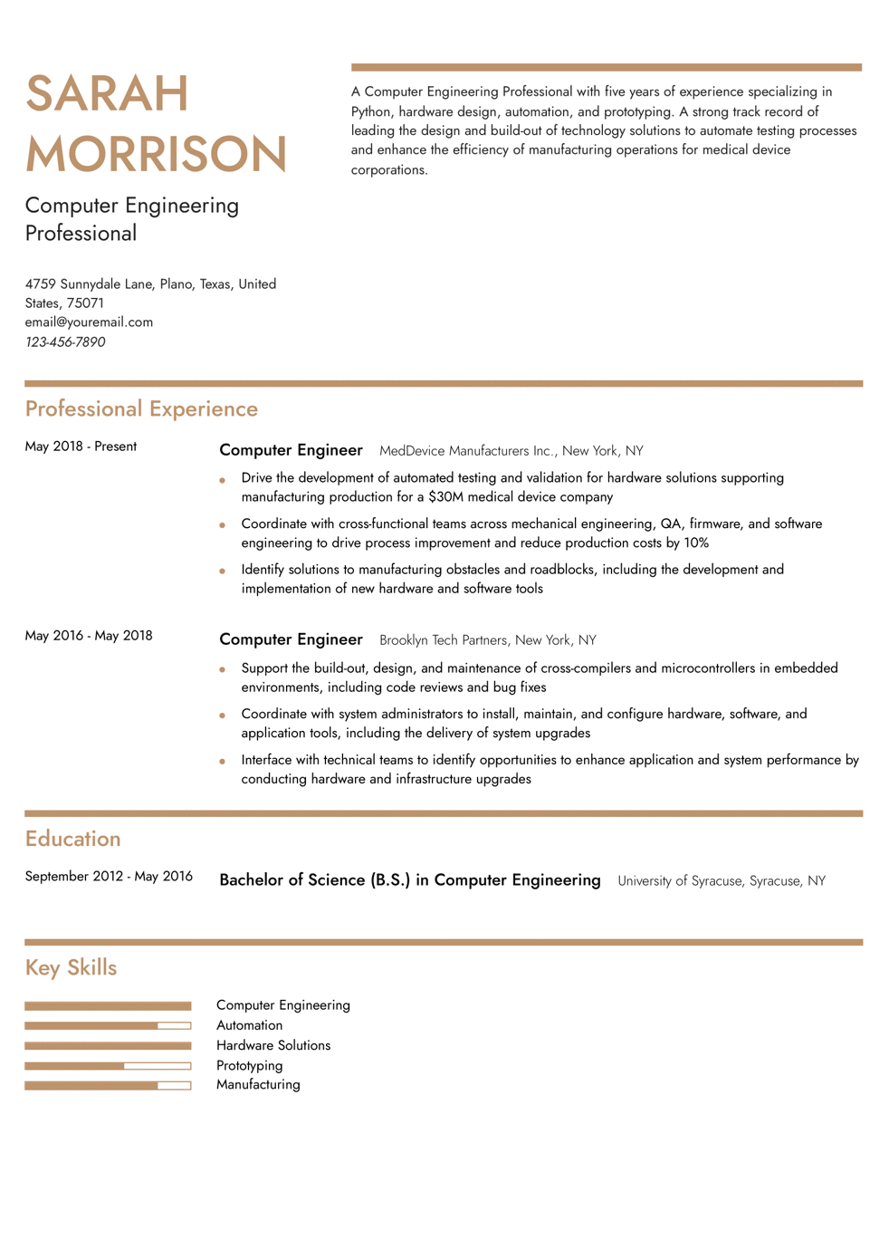 Mid-Level Computer Engineer Resume Example