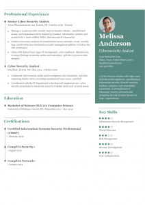 what to write in resume skills Cybersecurity Analyst Resume Example