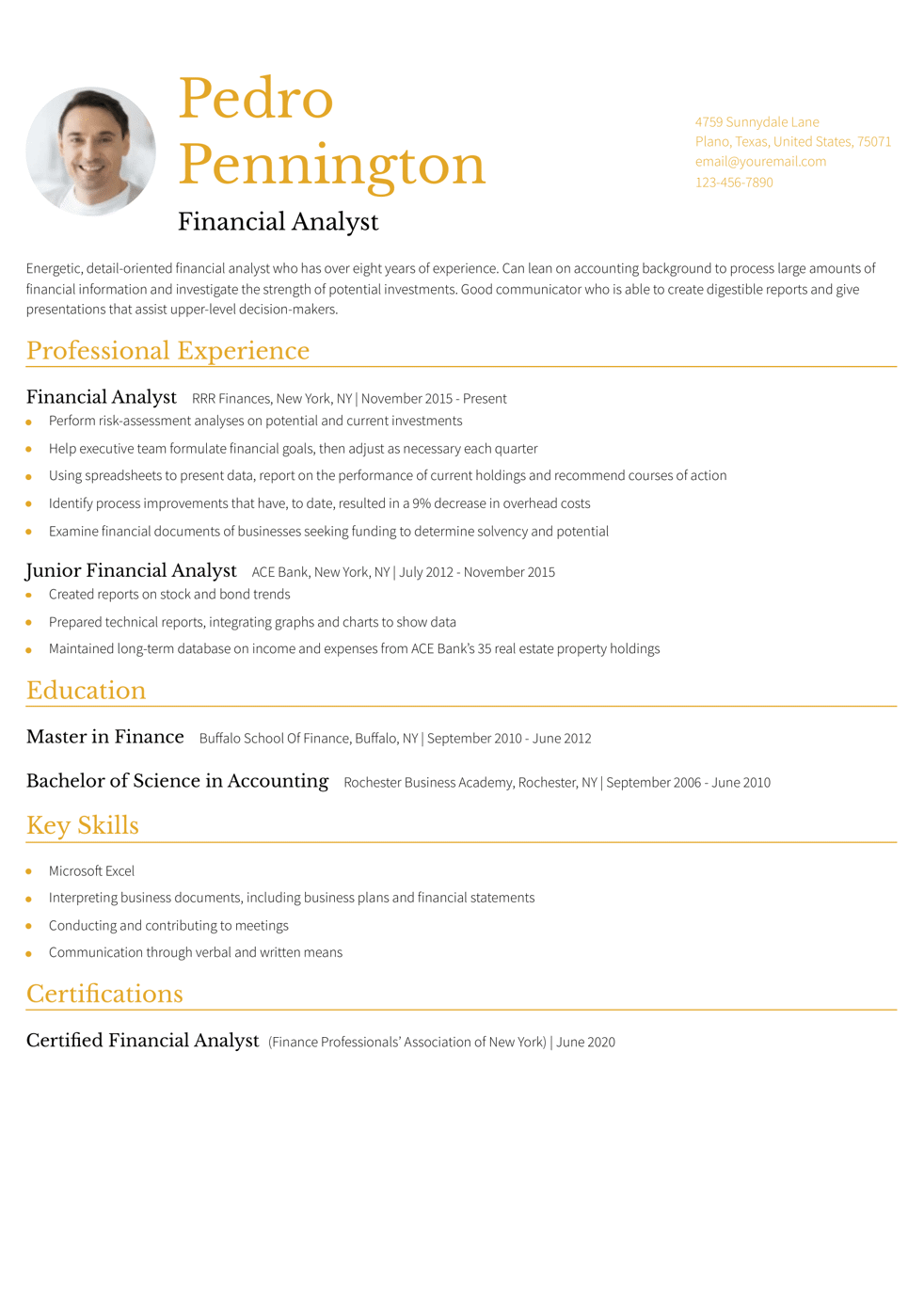 Financial Analyst Resume Example