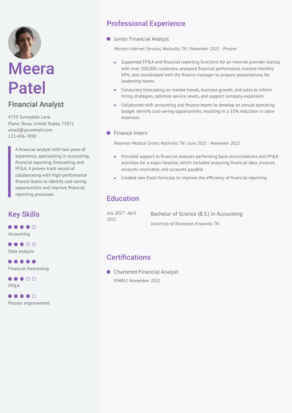 Entry-Level FP&A Resume Example