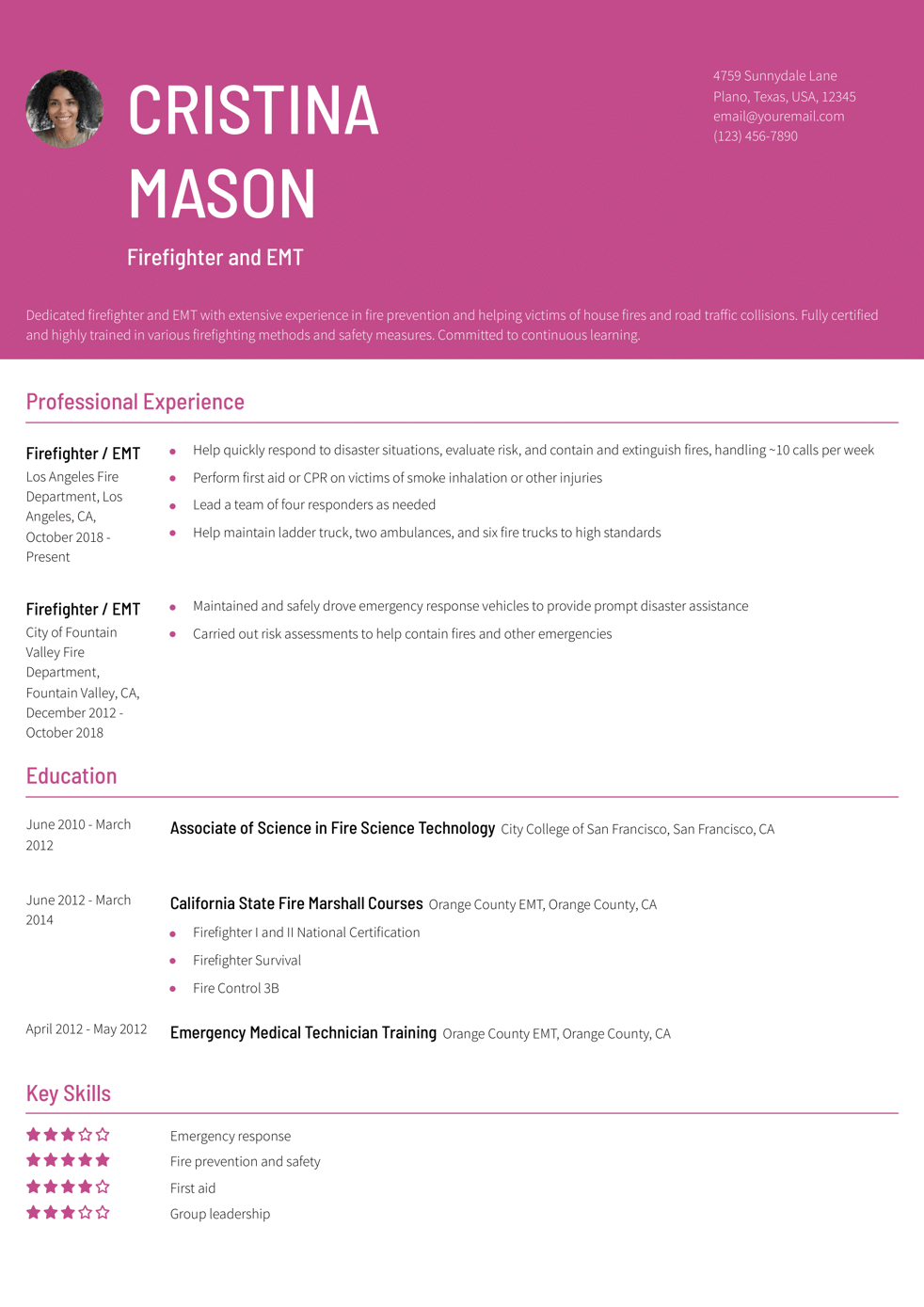 Firefighter Resume Example
