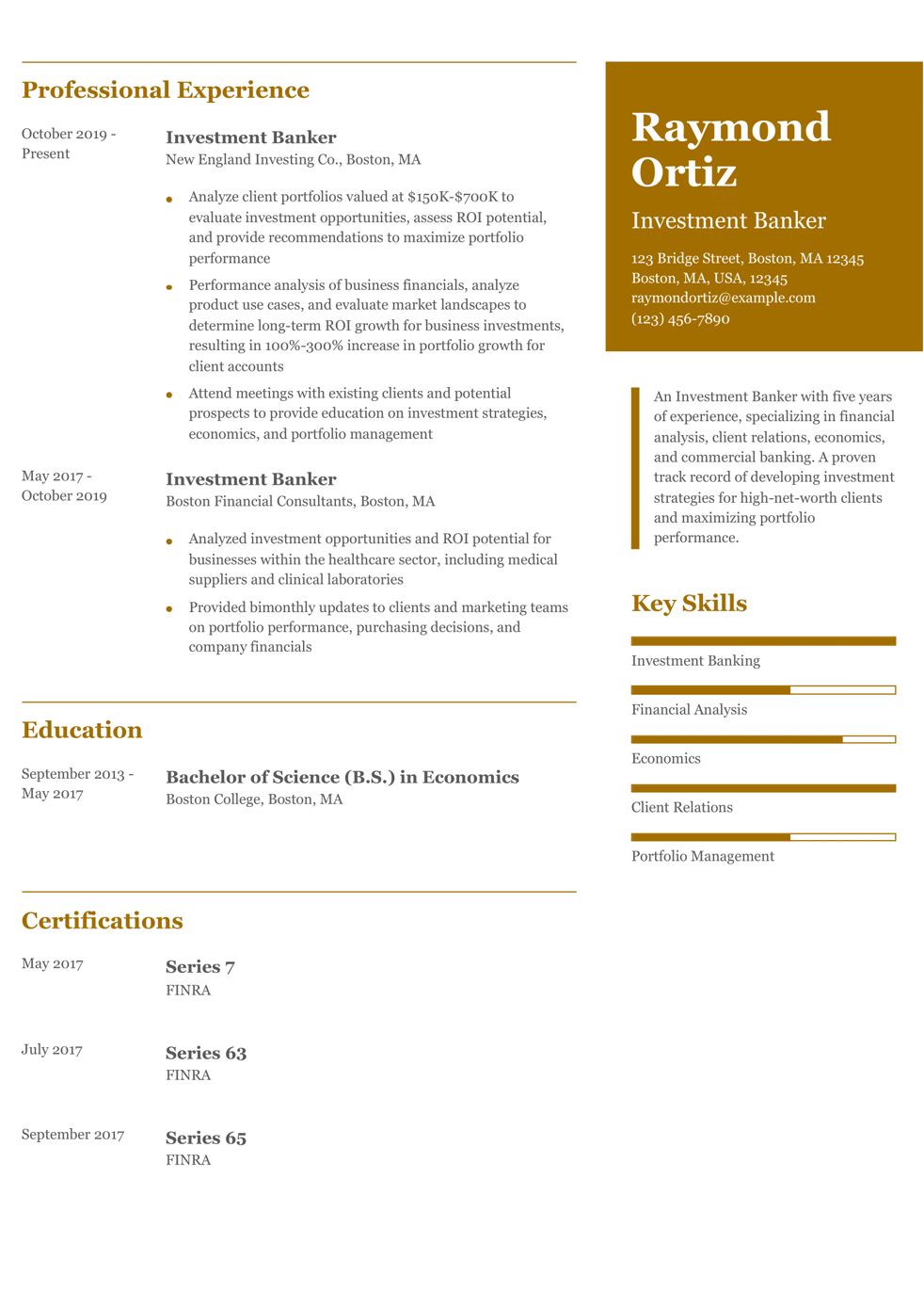 Investment Banking Resume Example