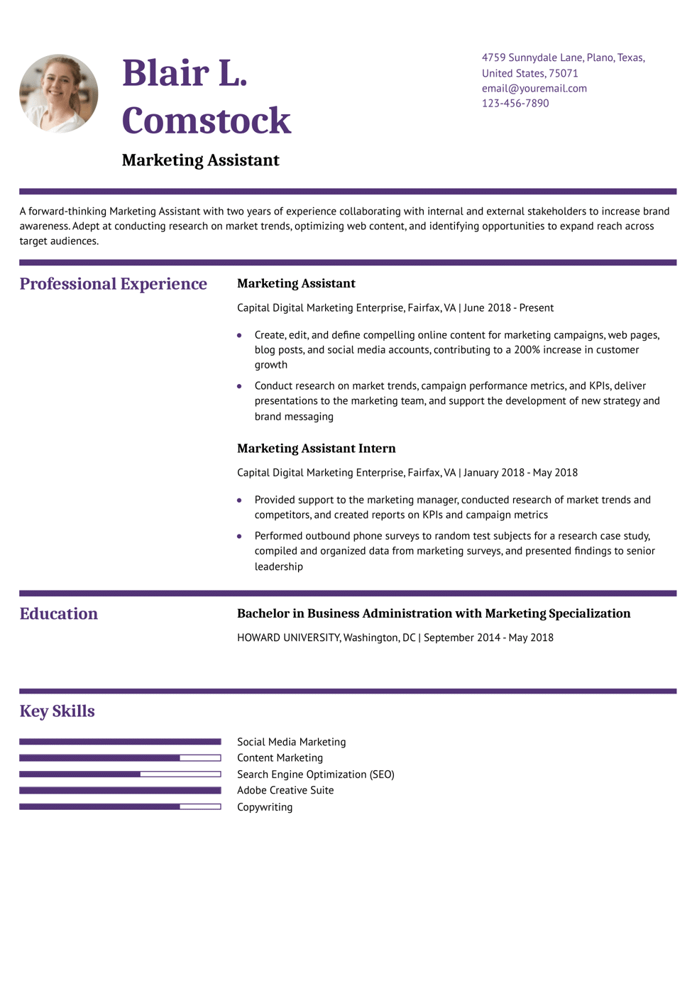 Entry-Level Marketing Assistant Resume Example