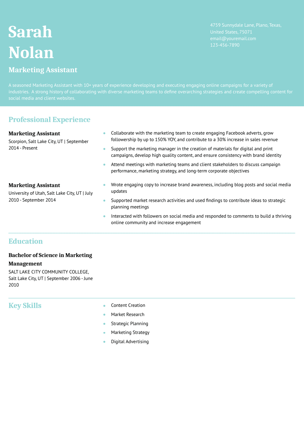 Senior-Level Marketing Assistant Resume Example
