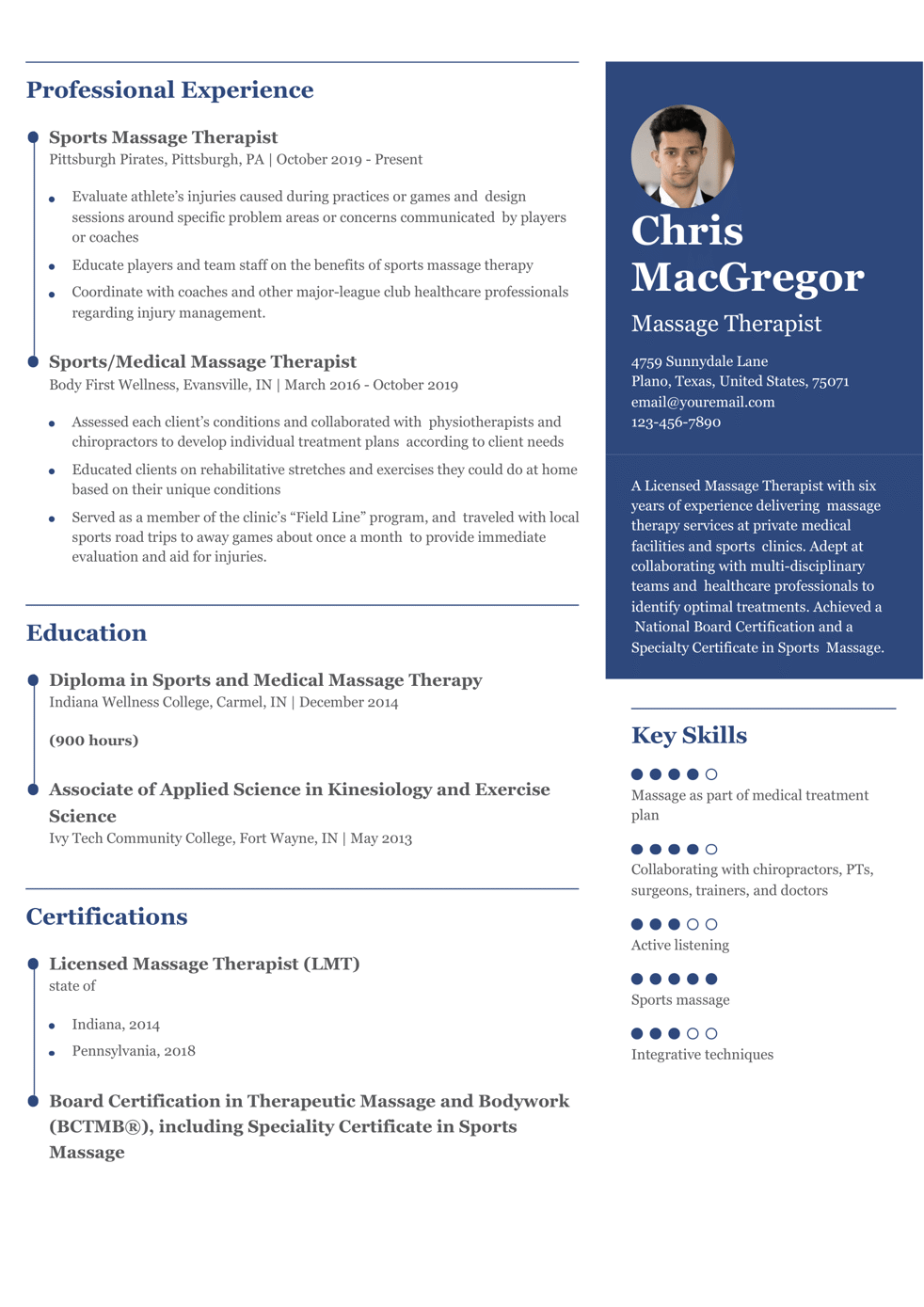 Massage Therapist Resume