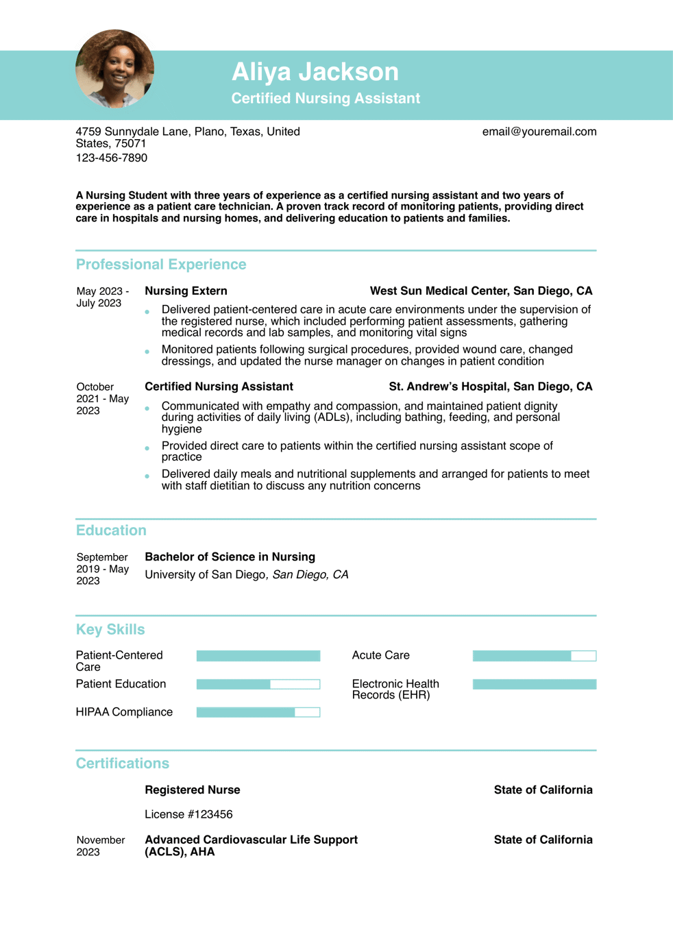 Nursing Student Extern Resume Example