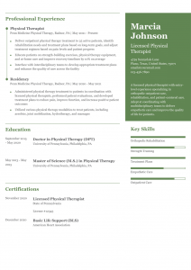 Physical Therapist Resume Examples Entry Level